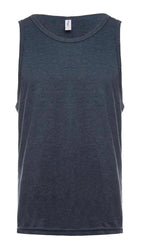 Men's navy heather tank top by SpectraUSA, front view showing sleeveless design and comfortable fit.