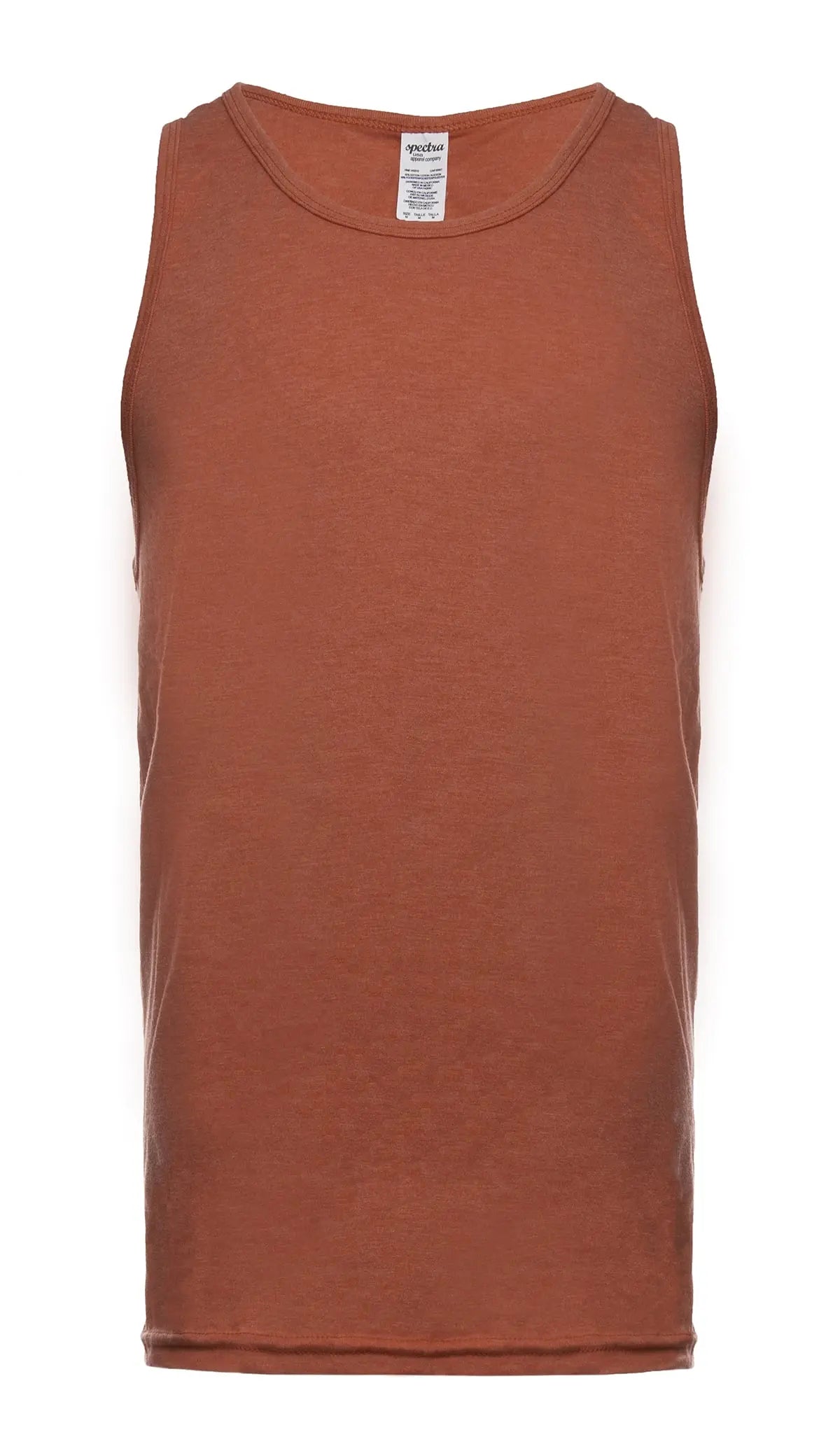 Men's red heather tank top by SpectraUSA, front view showcasing casual sleeveless design and comfortable fit.