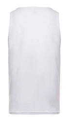 Men's white tank top by SpectraUSA, front and back view, featuring a classic sleeveless design and comfortable fit.