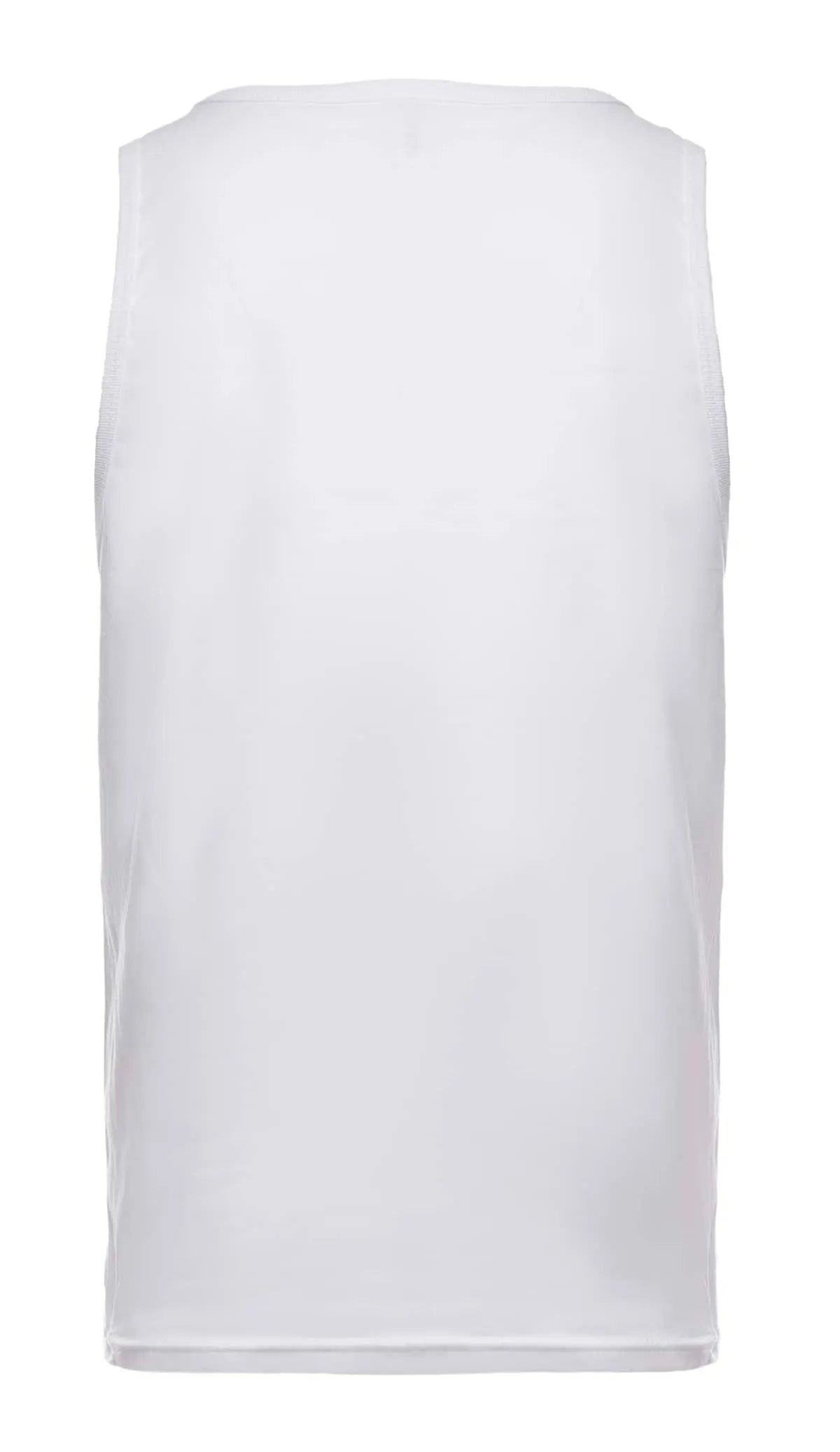 Men's white tank top by SpectraUSA, front and back view, featuring a classic sleeveless design and comfortable fit.
