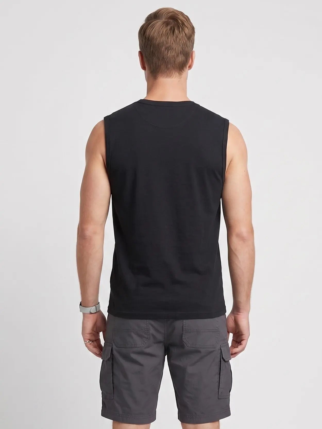 Men's Rib Muscle Tank from SpectraUSA, back view showing fitted sleeveless design and ribbed fabric for a sporty look.