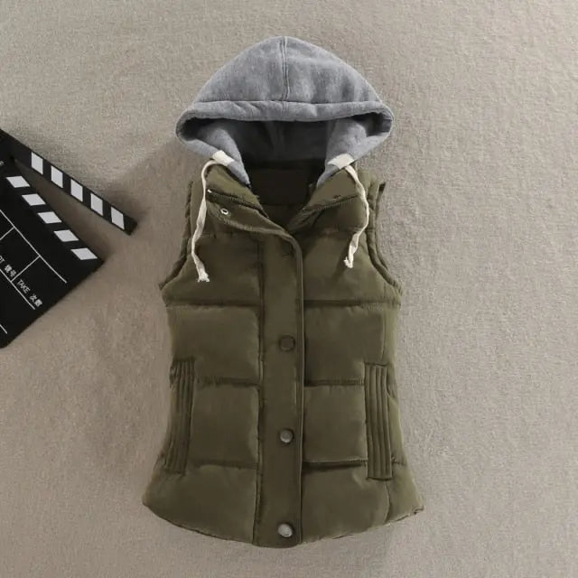 2021 Autumn Winter Cotton Vest Women Sleeveless Hooded Casual Coat - Blade & Thread