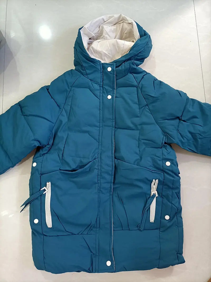 2021 Thick Hooded Down Coat Women Winter Jacket Cotton Long Warm Padded Parka nowadaysfashion