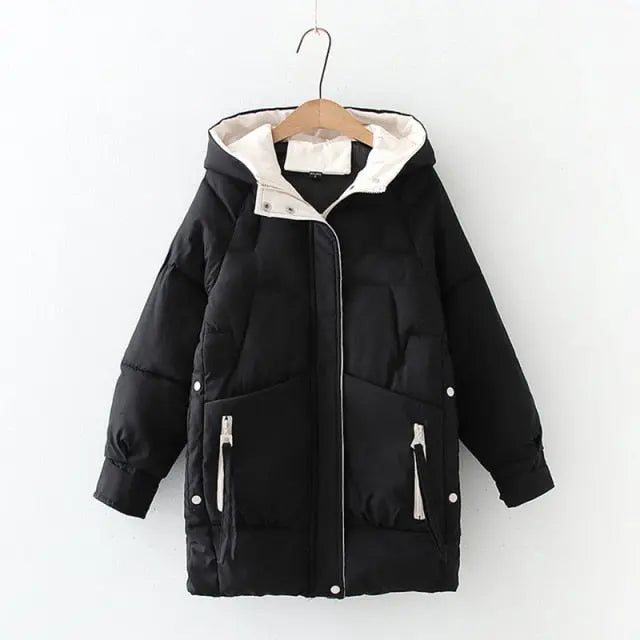 2021 Thick Hooded Down Coat Women Winter Jacket Cotton Long Warm Padded Parka nowadaysfashion