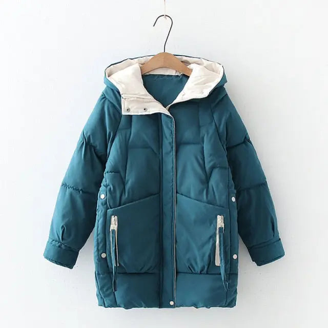 2021 Thick Hooded Down Coat Women Winter Jacket Cotton Long Warm Padded Parka nowadaysfashion