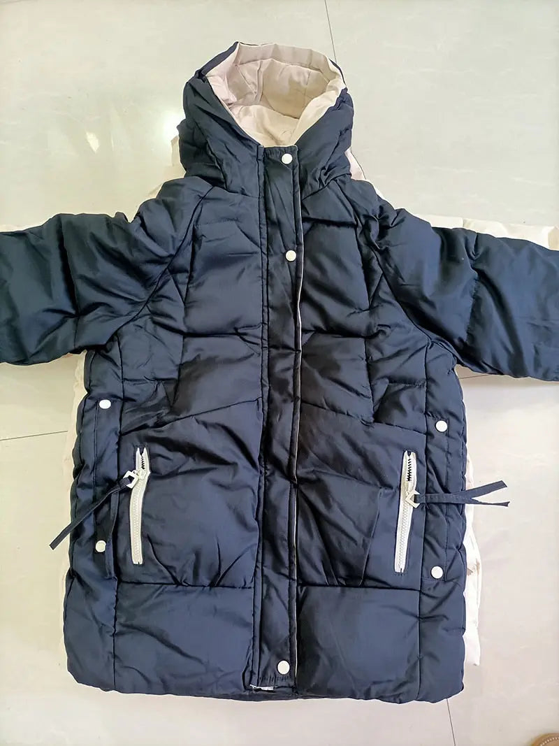 2021 Thick Hooded Down Coat Women Winter Jacket Cotton Long Warm Padded Parka nowadaysfashion