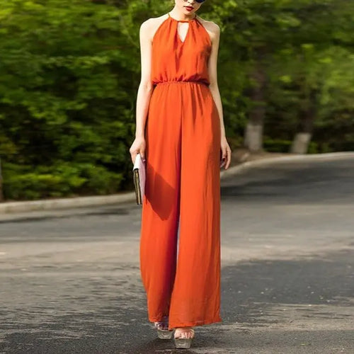 2022 Beach Style Jumpsuit for Women Summer Chiffon Bohemian Full Length Party Rompers nowadaysfashion