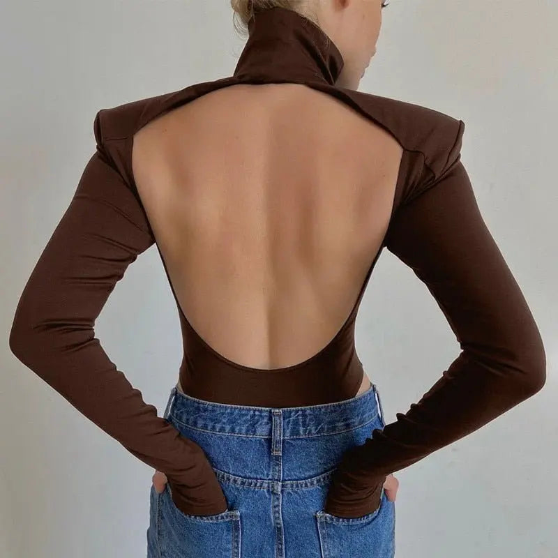 2022 Jumpsuits Women Rompers Sexy Club Hollow Out Backless Bodysuits Casual Long Sleeve Solid Slim - Blade & Thread