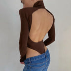2022 Jumpsuits Women Rompers Sexy Club Hollow Out Backless Bodysuits Casual Long Sleeve Solid Slim nowadaysfashion