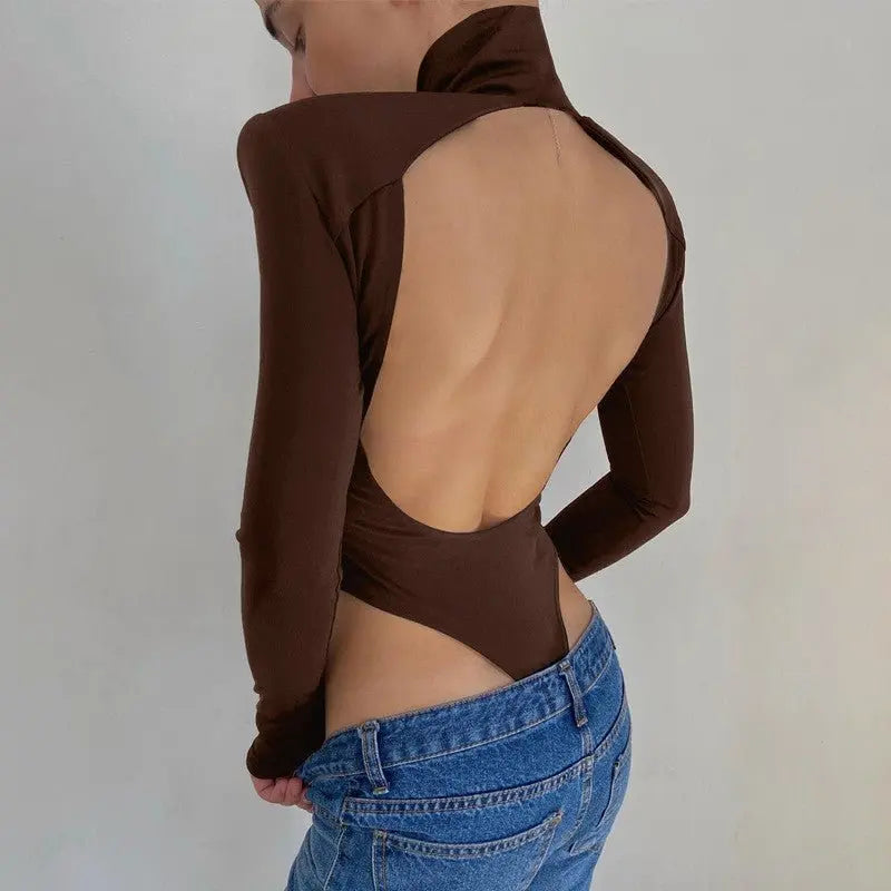 2022 Jumpsuits Women Rompers Sexy Club Hollow Out Backless Bodysuits Casual Long Sleeve Solid Slim nowadaysfashion