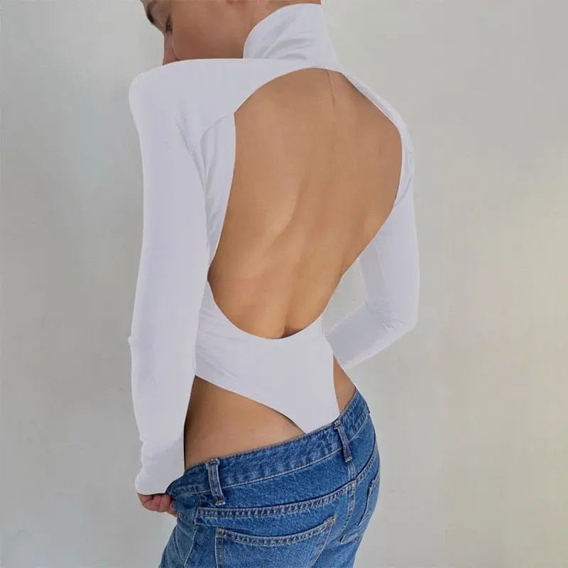 2022 Jumpsuits Women Rompers Sexy Club Hollow Out Backless Bodysuits Casual Long Sleeve Solid Slim - Blade & Thread