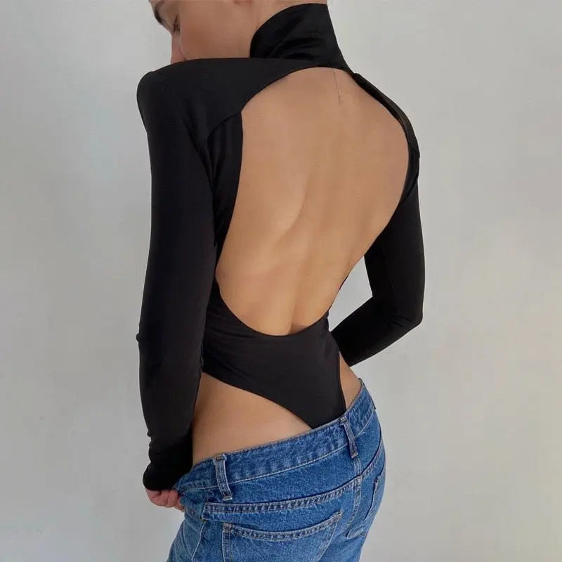 2022 Jumpsuits Women Rompers Sexy Club Hollow Out Backless Bodysuits Casual Long Sleeve Solid Slim nowadaysfashion