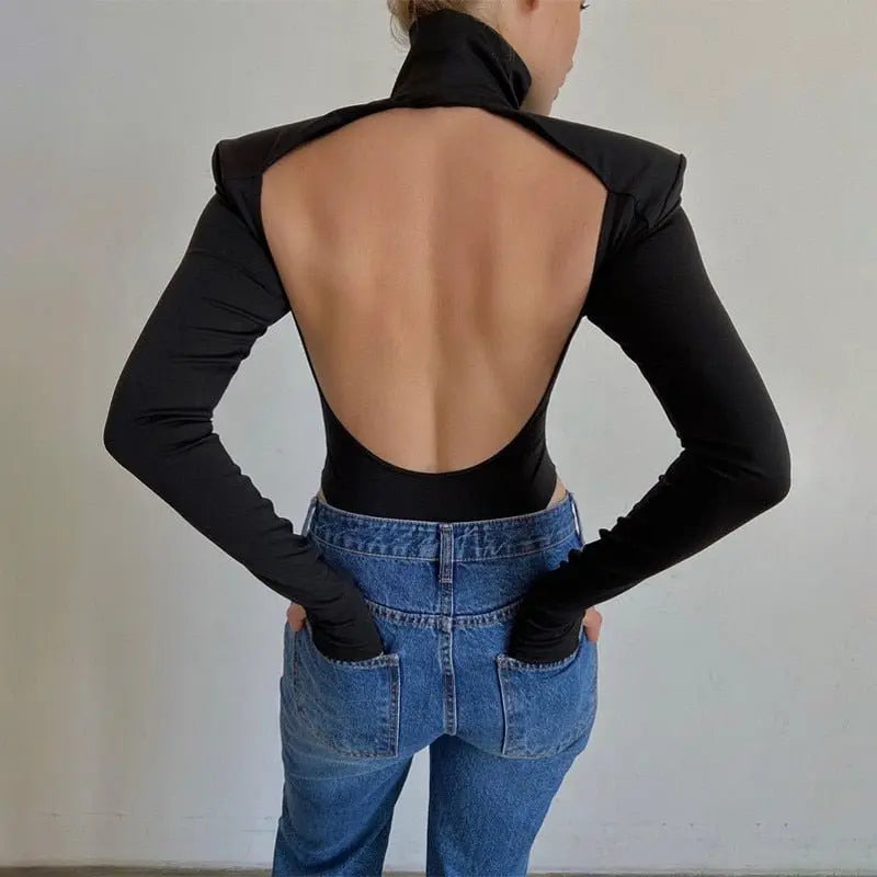 2022 Jumpsuits Women Rompers Sexy Club Hollow Out Backless Bodysuits Casual Long Sleeve Solid Slim - Blade & Thread