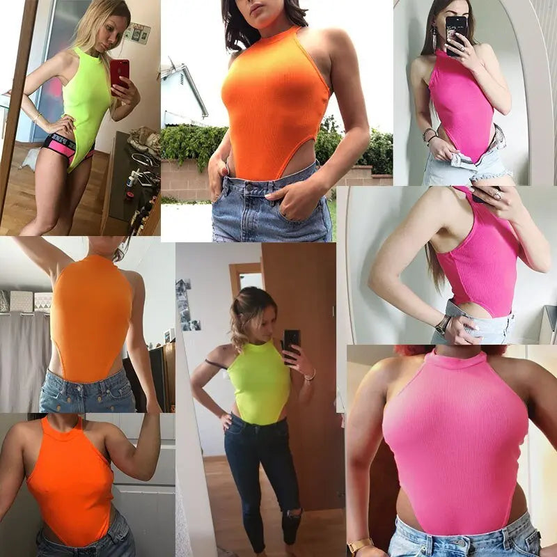 2022 Neon Green Red Orange Sexy Bodysuit Summer Clothes for Women Casual Streetwear Jumpsuits nowadaysfashion