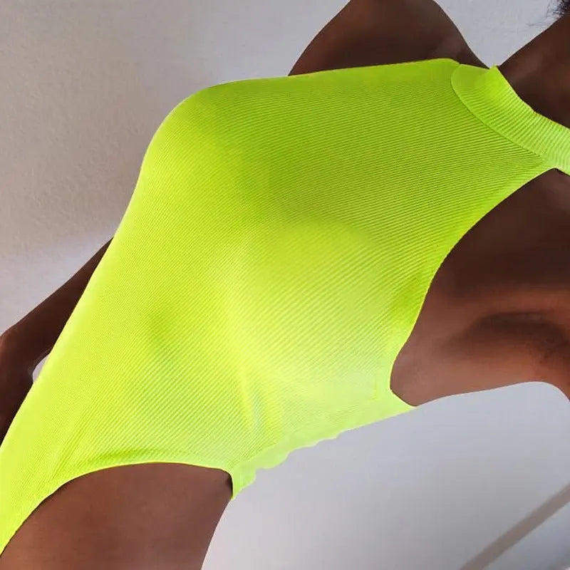 2022 Neon Green Red Orange Sexy Bodysuit Summer Clothes for Women Casual Streetwear Jumpsuits - Blade & Thread