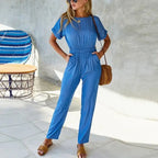 2022 Streetwear Women Jumpsuits Long O-Neck Polyester One Piece Outfi Summer Clothes nowadaysfashion
