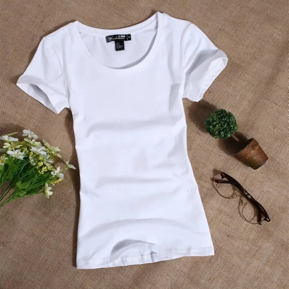 2022 Women's T Shirt Women Short Sleeved Slim Solid Color Womens Simple Tee T-Shirt - Blade & Thread