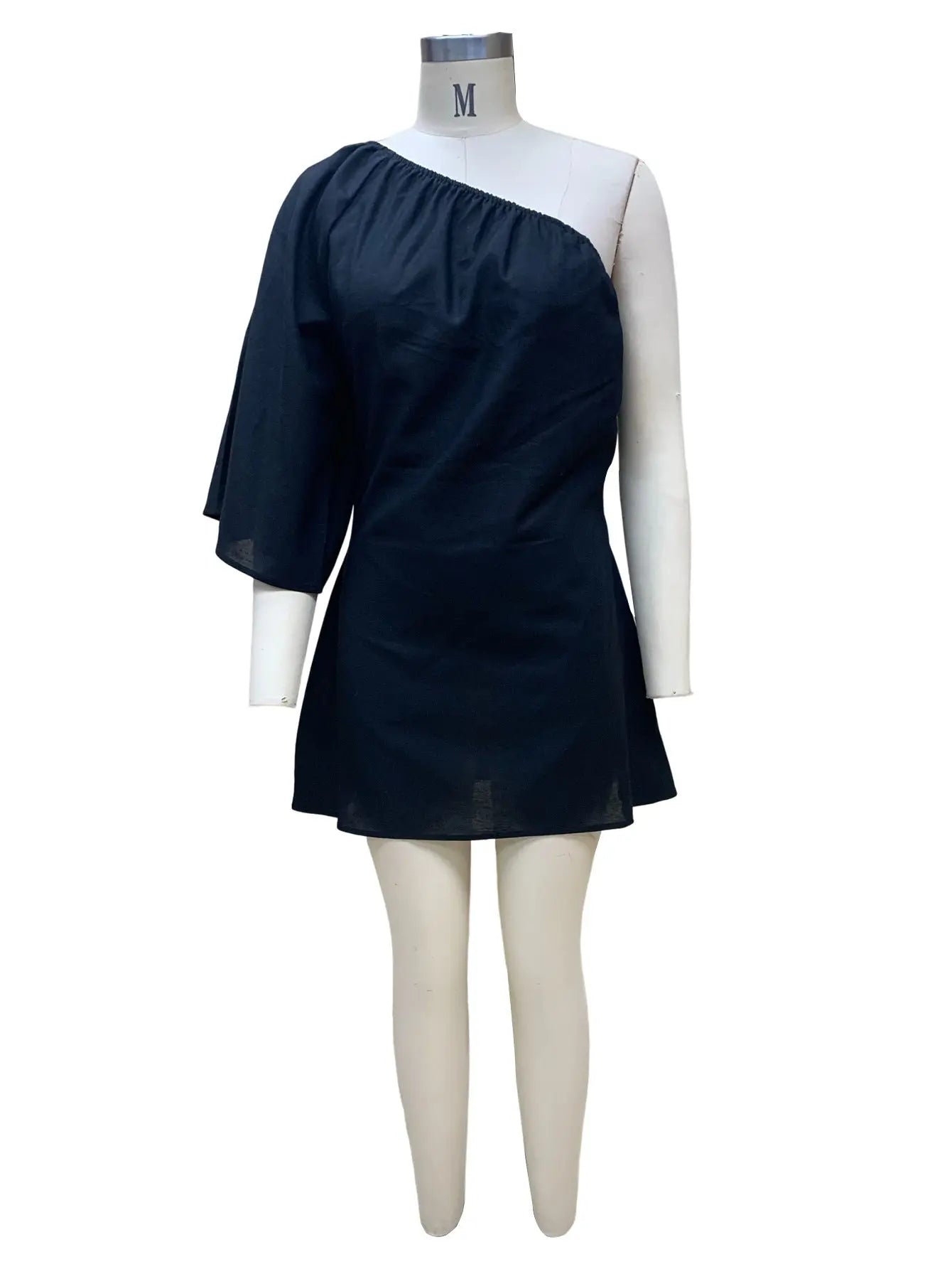 2023 Loose Slim Slanted Shoulder Short Dress - Blade & Thread
