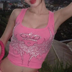 2023 Spring and summer new fashion sexy U-neck hot diamond slim vest top nowadaysfashion