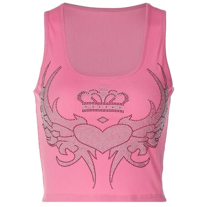 2023 Spring and summer new fashion sexy U-neck hot diamond slim vest top - Blade & Thread
