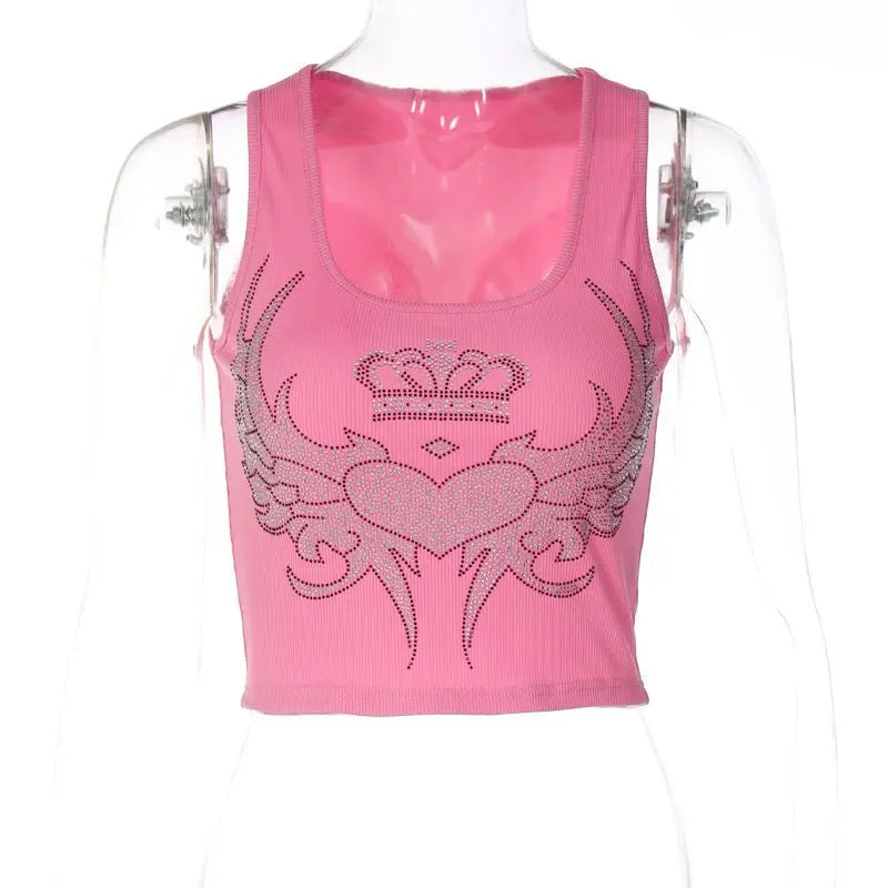 2023 Spring and summer new fashion sexy U-neck hot diamond slim vest top - Blade & Thread