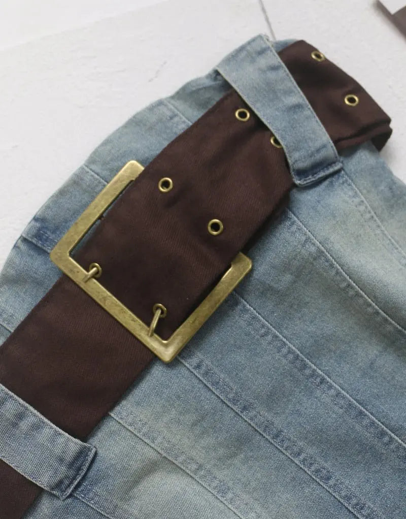 2023 summer detachable belt denim pleated bandeau denim dress - Blade & Thread