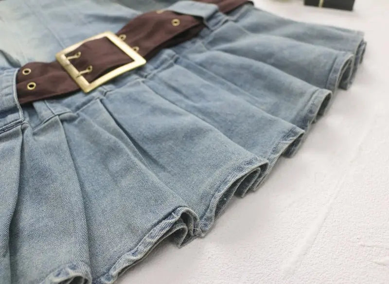 2023 summer detachable belt denim pleated bandeau denim dress nowadaysfashion