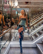 2023 summer detachable belt denim pleated bandeau denim dress nowadaysfashion