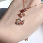 2024 fashion creative pink swan crystal necklace nowadaysfashion