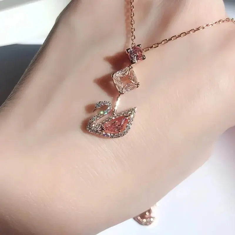 2024 fashion creative pink swan crystal necklace - Blade & Thread