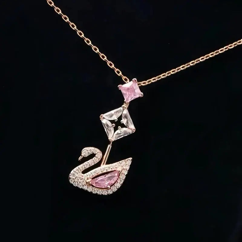 2024 fashion creative pink swan crystal necklace - Blade & Thread
