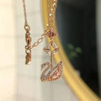 2024 fashion creative pink swan crystal necklace nowadaysfashion
