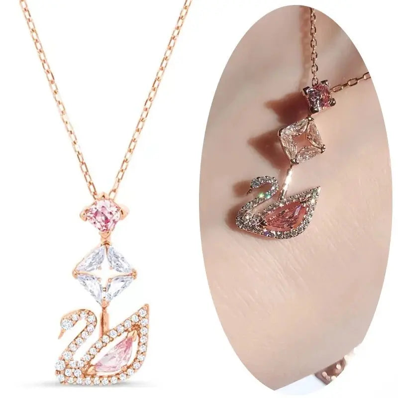 2024 fashion creative pink swan crystal necklace nowadaysfashion