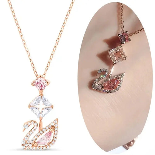 2024 fashion creative pink swan crystal necklace nowadaysfashion