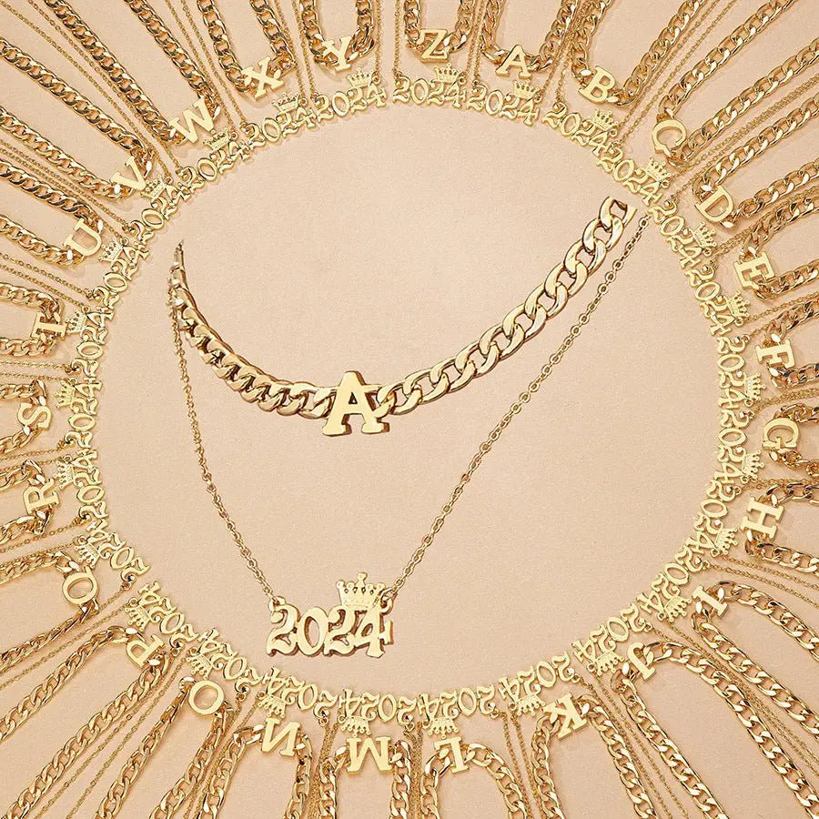2024 number and letter two necklace set - Blade & Thread
