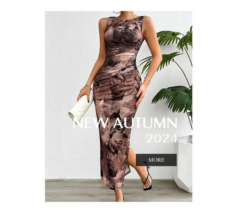 2024 Spring and Summer Tie-Dye Temperament Slim Sleeveless Dress - Blade & Thread