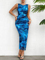 2024 Spring and Summer Tie-Dye Temperament Slim Sleeveless Dress nowadaysfashion