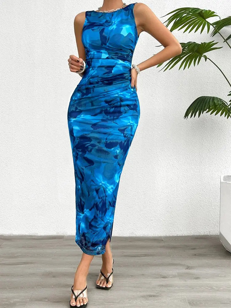 2024 Spring and Summer Tie-Dye Temperament Slim Sleeveless Dress - Blade & Thread