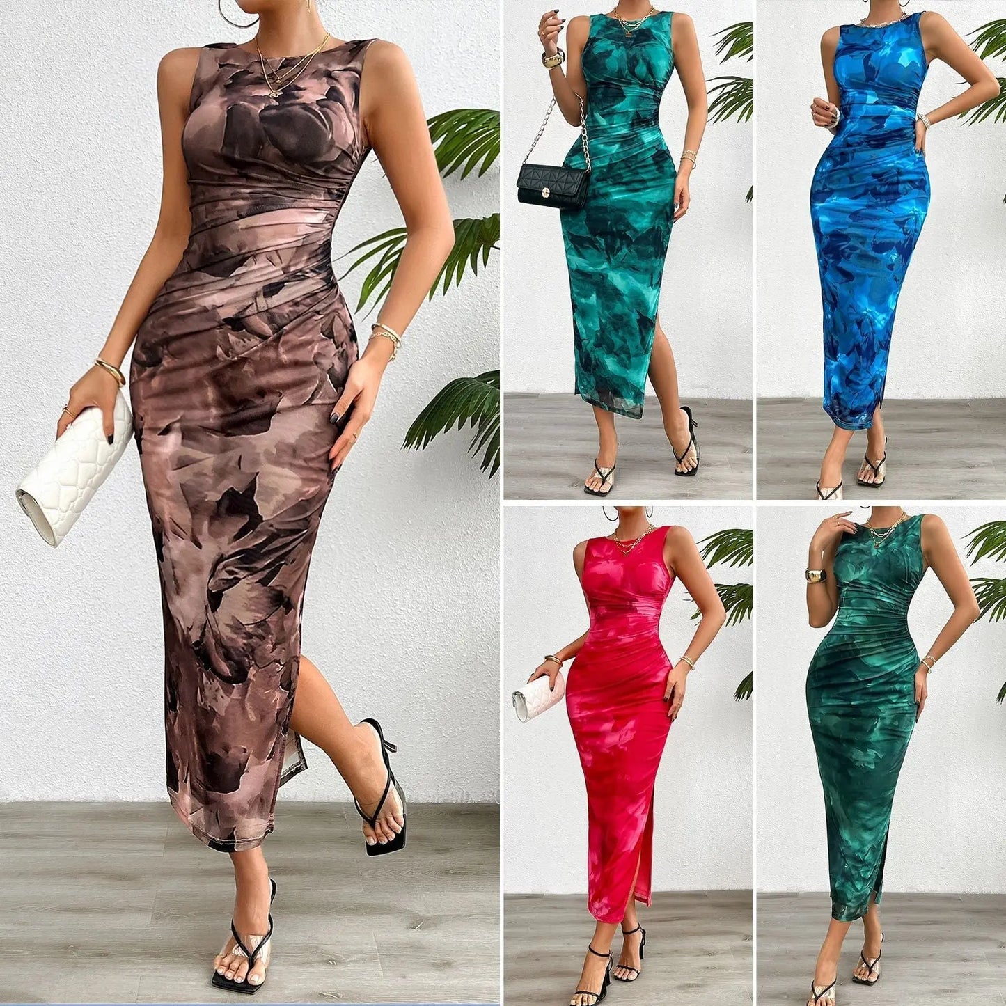 2024 Spring and Summer Tie-Dye Temperament Slim Sleeveless Dress - Blade & Thread