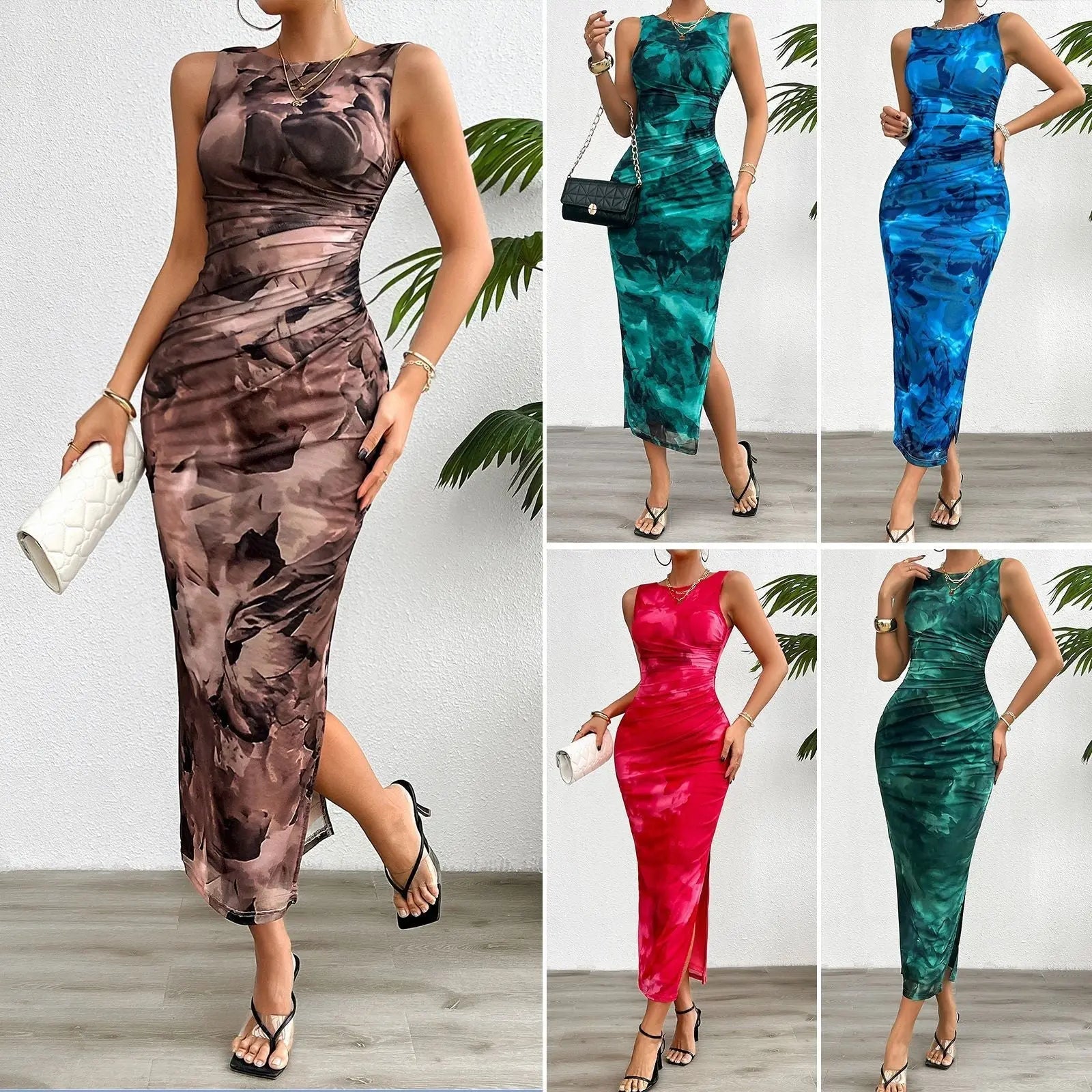 2024 Spring and Summer Tie-Dye Temperament Slim Sleeveless Dress - Blade & Thread
