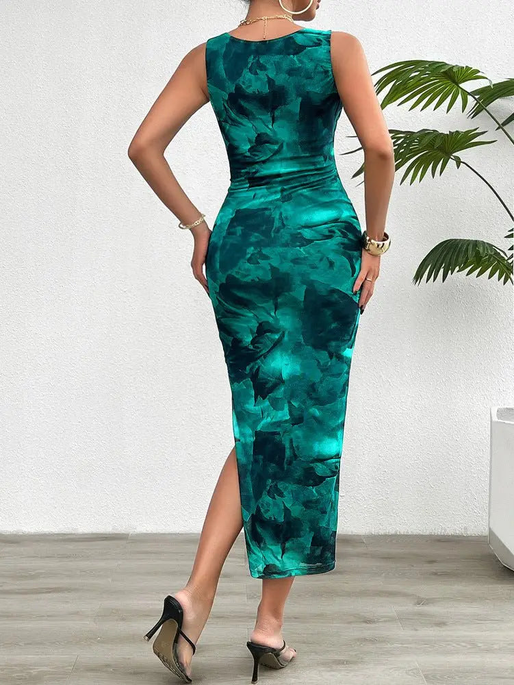 2024 Spring and Summer Tie-Dye Temperament Slim Sleeveless Dress - Blade & Thread