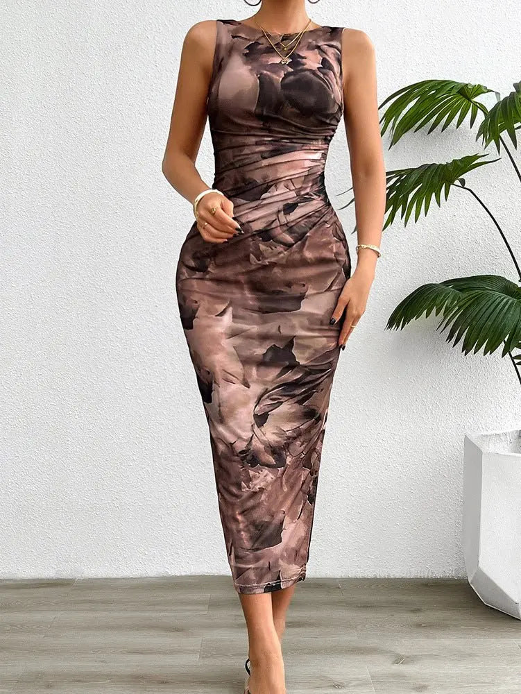 2024 Spring and Summer Tie-Dye Temperament Slim Sleeveless Dress - Blade & Thread