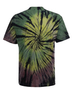 SpectraUSA Dynamite Spiral Tie-Dye T-shirt featuring a colorful, vibrant spiral design on the back.