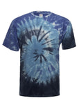 SpectraUSA Midnight Ocean Spiral Tie-Dye T-shirt featuring a vibrant spiral design on a soft fabric front view.