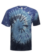 SpectraUSA Midnight Ocean Spiral Tie-Dye T-shirt featuring a vibrant spiral design on a soft fabric front view.