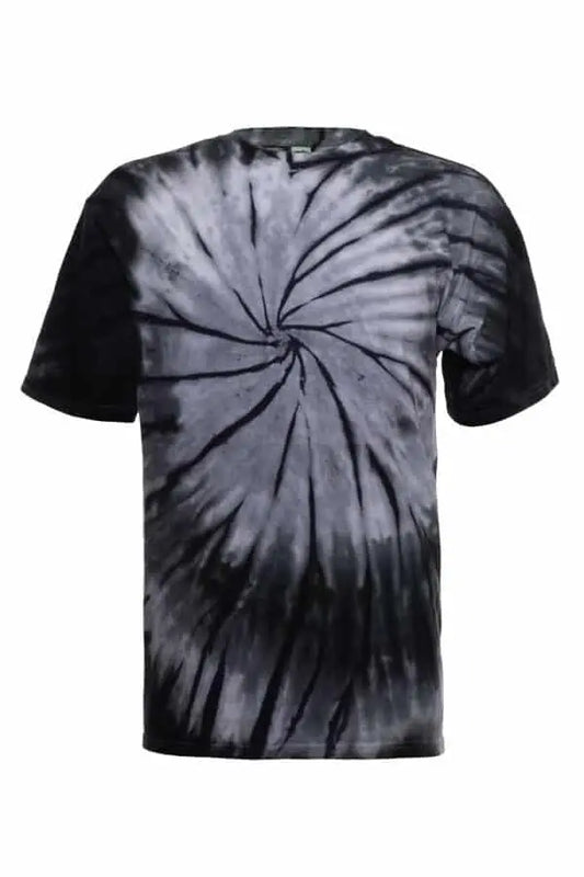 Shadow spiral tie-dye T-shirt by SpectraUSA featuring a front view with a colorful, spiral pattern on a casual tee.