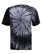 SpectraUSA Shadow Spiral Tie-Dye T-shirt with a dark, swirling spiral design on the front, casual and vibrant streetwear style.