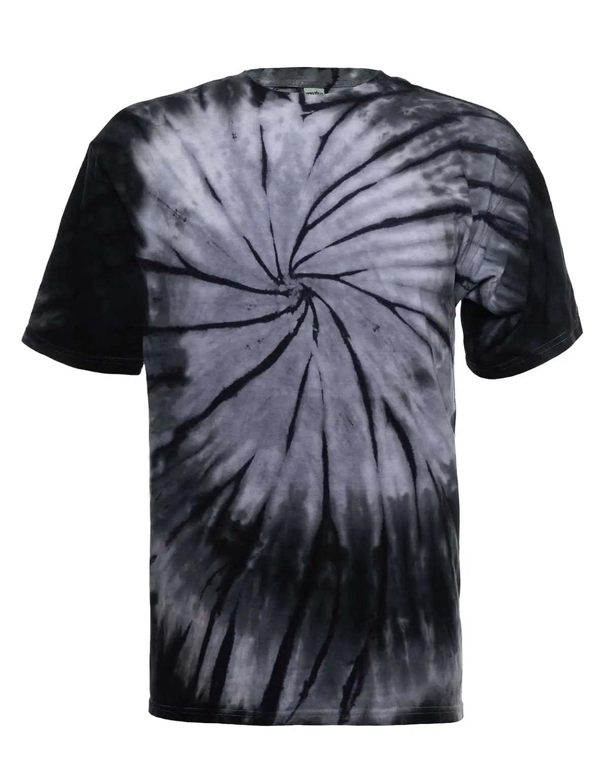 SpectraUSA Shadow Spiral Tie-Dye T-shirt with a dark, swirling spiral design on the front, casual and vibrant streetwear style.
