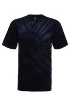 SpectraUSA Midnight Spiral Tie-Dye T-shirt featuring a front view with vibrant spiral patterns on soft cotton fabric.