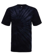 SpectraUSA Midnight Spiral Tie-Dye T-shirt featuring a vibrant spiral design on the front.